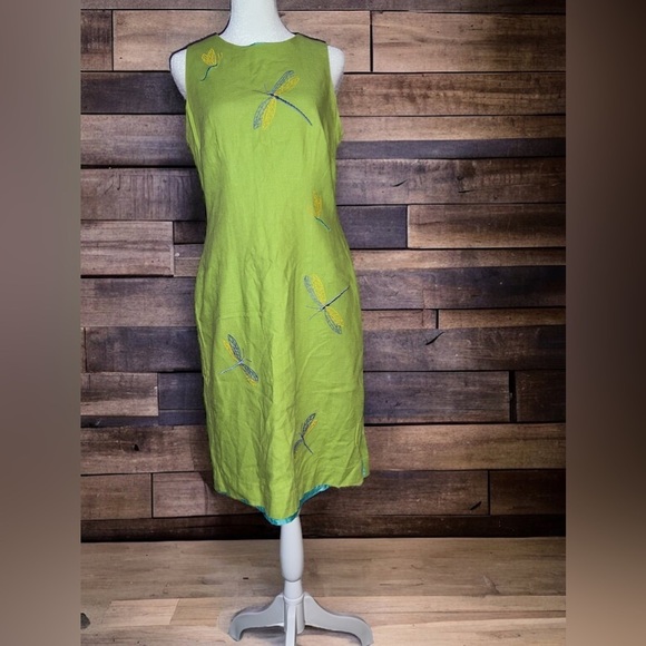 GIORGIO FIORLINI COLLECTION dragonfly print dress size 7 bright green - Picture 2 of 8
